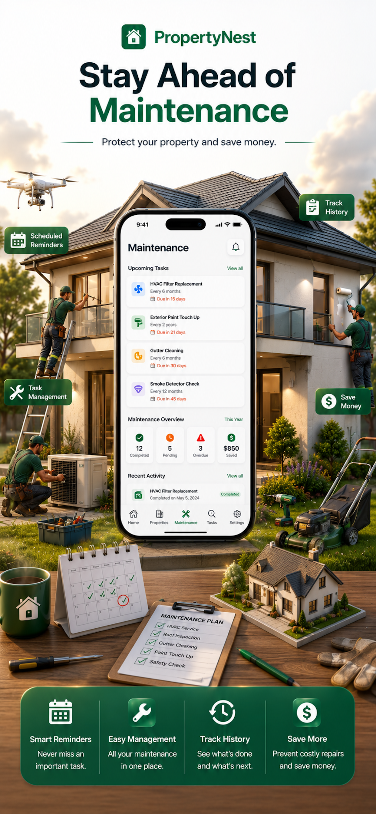 PropertyNest maintenance records and service history