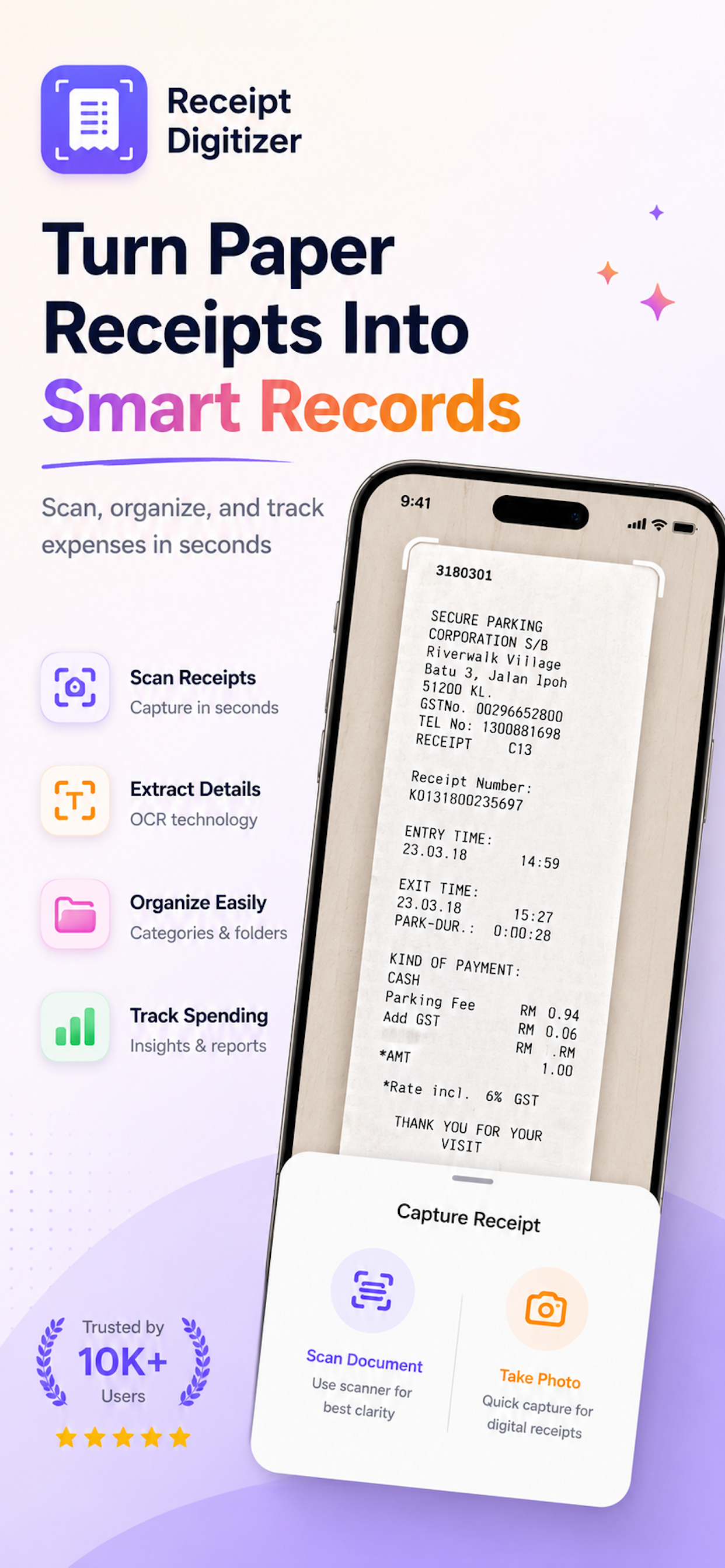 Receipt Digitizer scanner screen