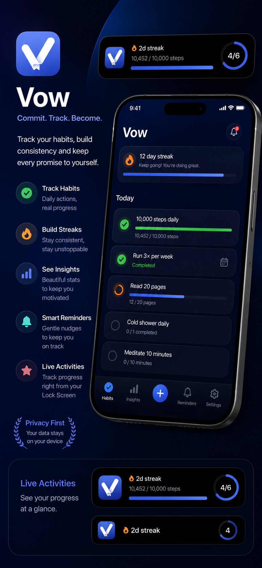 Vow - Premium features and settings